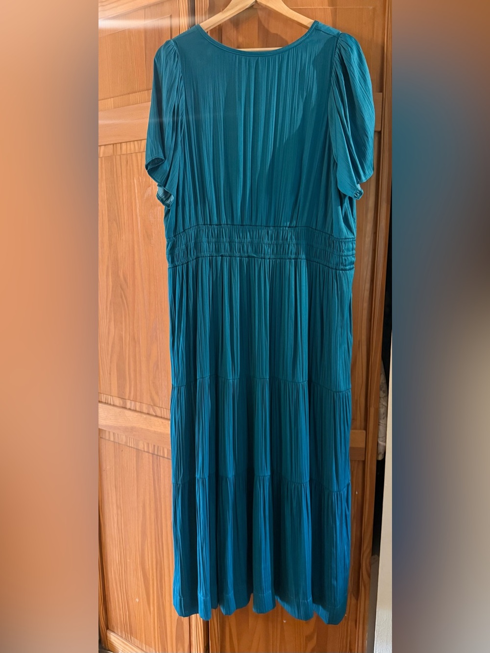 Anthropologie green Pleated V-Neck Dress - Picture 3 of 5